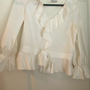 Valentino Red Elegant White Ruffled Blouse